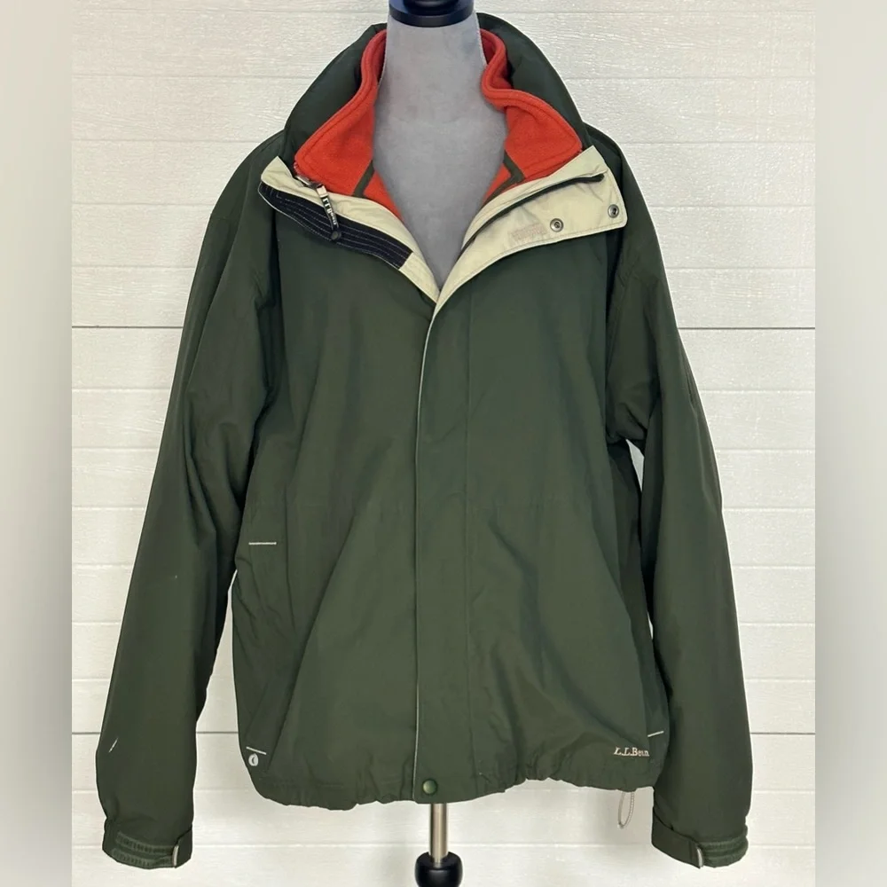 L L Bean Olive Green detachable fleece lined Men’s jacket 0BCY9 Sz 2XL - Picture 1 of 14
